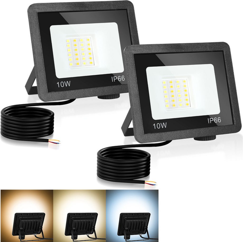 TolleTour LED Fluter LED Strahler LED Baustrahler 2X 10W 3 Farbe 3000/4000/6500K Floodlight mit IP66 Wasserdicht