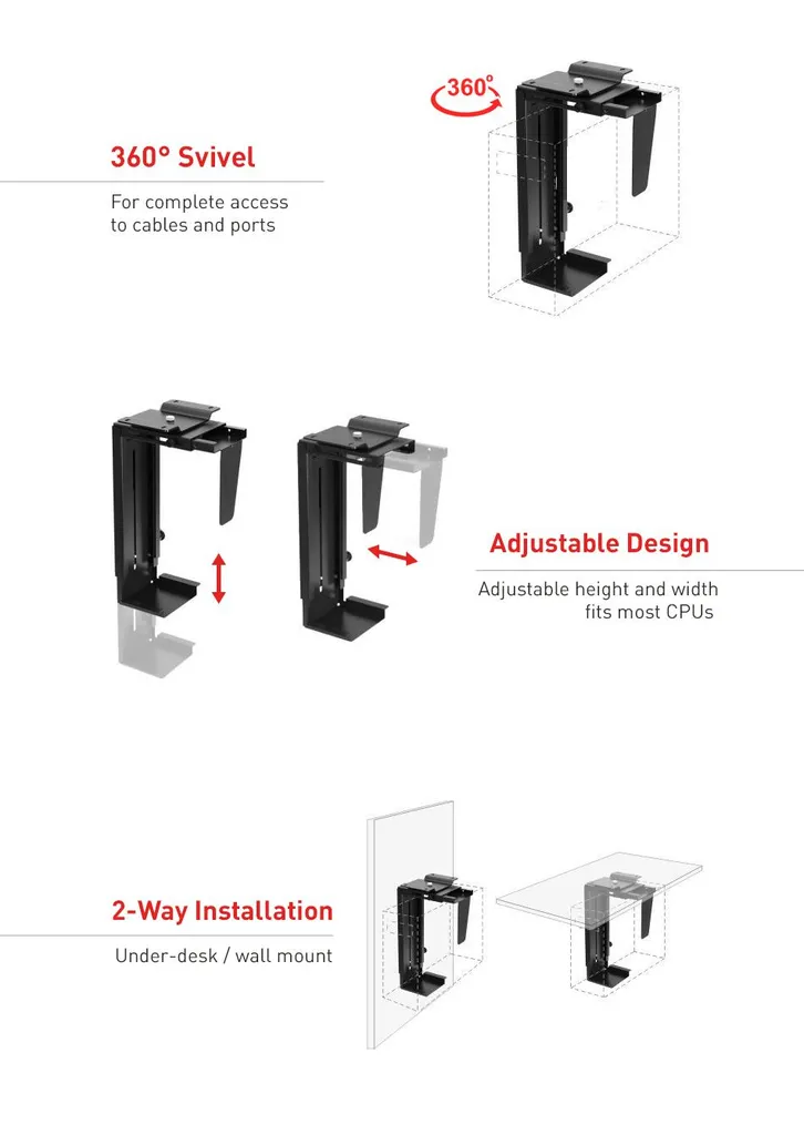 Support de PC réglable argenté avec fixation sous bureau - Robuste 25kg - 8