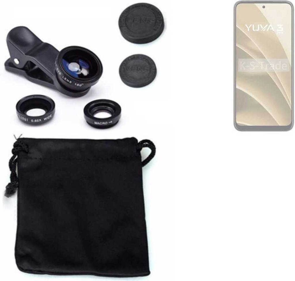 K-S-Trade Smartphone Kamera Linsen Set Kompatibel mit Lava Yuva 3 Pro 3in1 Clip-On Kamera Adapter Macro Weitwinkel FishEye Fischauge Objektiv Linse