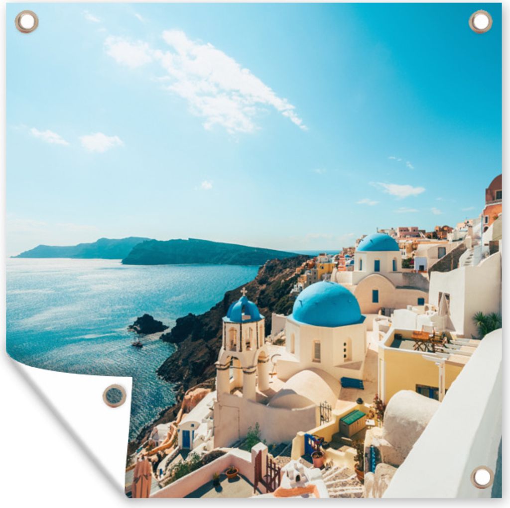 MuchoWow 50x50 cm Outdoor-Poster Gartendeko Sichtschutz Garten Poster für den Garten Nachmittag in Santorini Griechenland