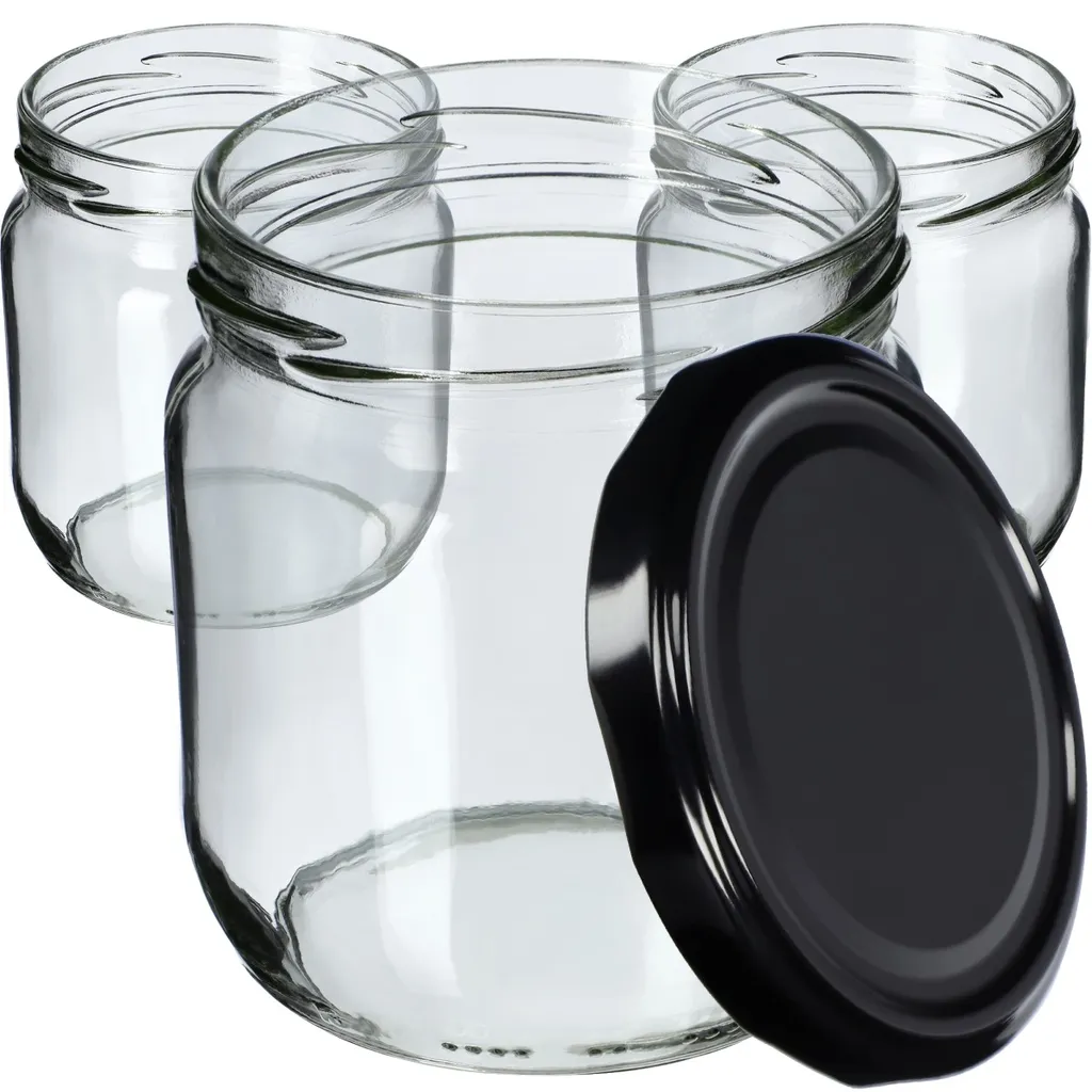 KADAX Barattoli per Conserve Salla 425ml con Coperchio Nero 48 Pezzi - 12