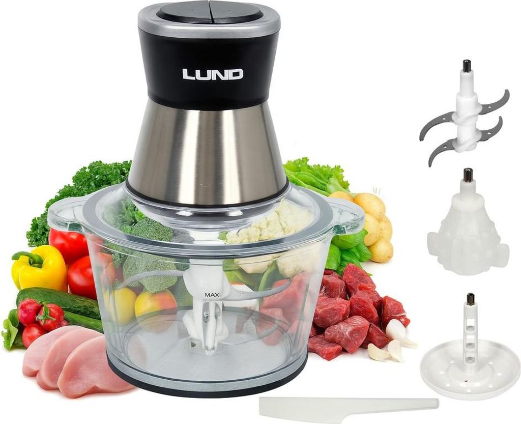 Multizerkleinerer 3in1 Set Mixer Schneebesen Elektrischer Küchenzerkleinerer 2L Glas‐Schüssel, 2 Geschwindigkeiten