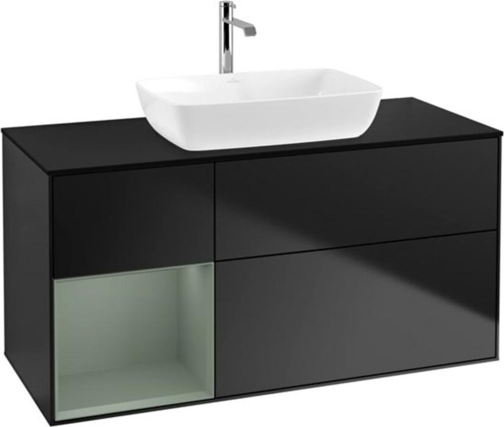 V&B Waschtischunterschrank Wandbeleuchtung Finion 120cm, Pl b m, Reg Oli. m Lac, bla m Lac