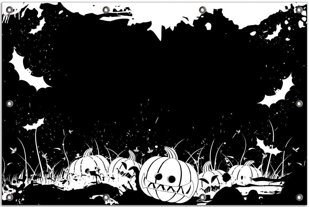 Wallario Outdoor-Poster für Garten oder Balkon, Motiv Halloween - Kürbisse und Fledermäuse in schwarz-weiß, Comic Stil, in ca. 80 x 120 cm