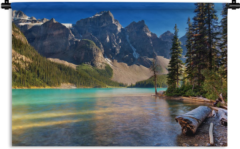 MuchoWow Wandteppich Wandbehang Kiefern und Berge bei Sonnenuntergang über dem Moraine Lake in Kanada 150x100 cm Tapisserie Dekoration Wandtuch ...