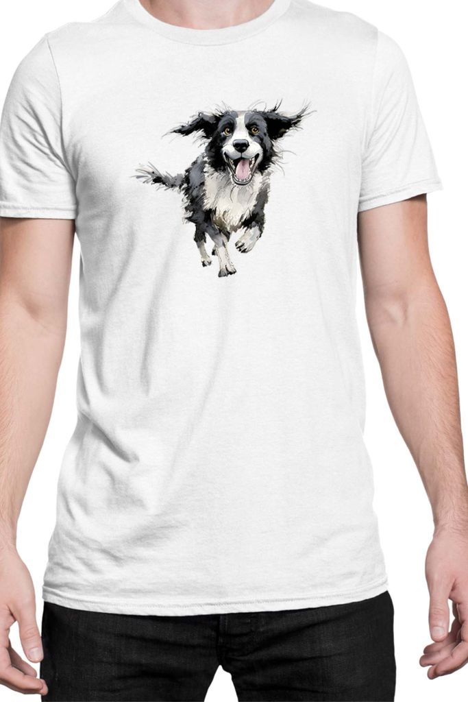 Herren T-Shirt Funny Dogs Breeds Border Collie Dog Breed 020, Man L / Weiß