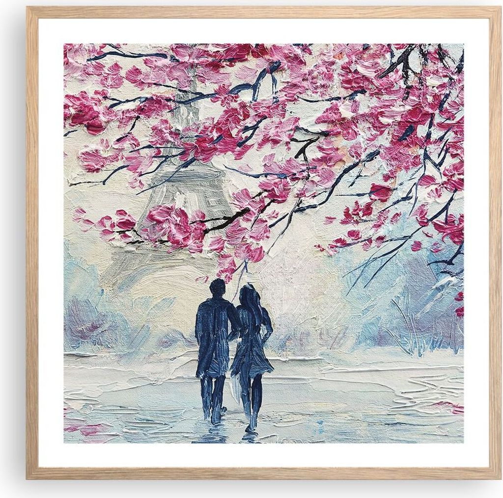 Gerahmtes Poster - Rahmen in heller Eiche - Paar Paris Baum Produktbild 