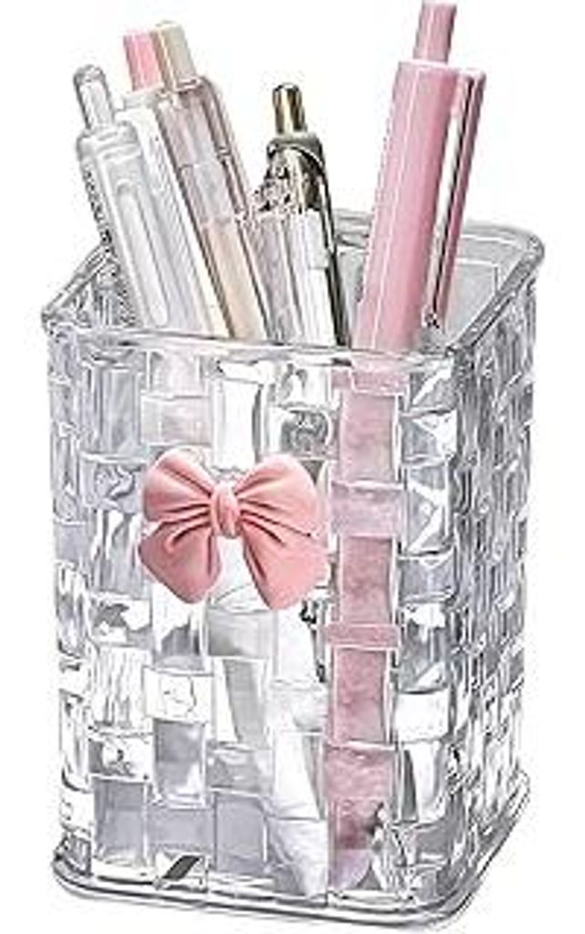 Acryl Stiftehalter – Clear Bow Desk Organizer, Aesthetic Bürozubehör, Stiftehalter Kinder Hilfe, Transparente Stifte Organizer für Schule & Ho...