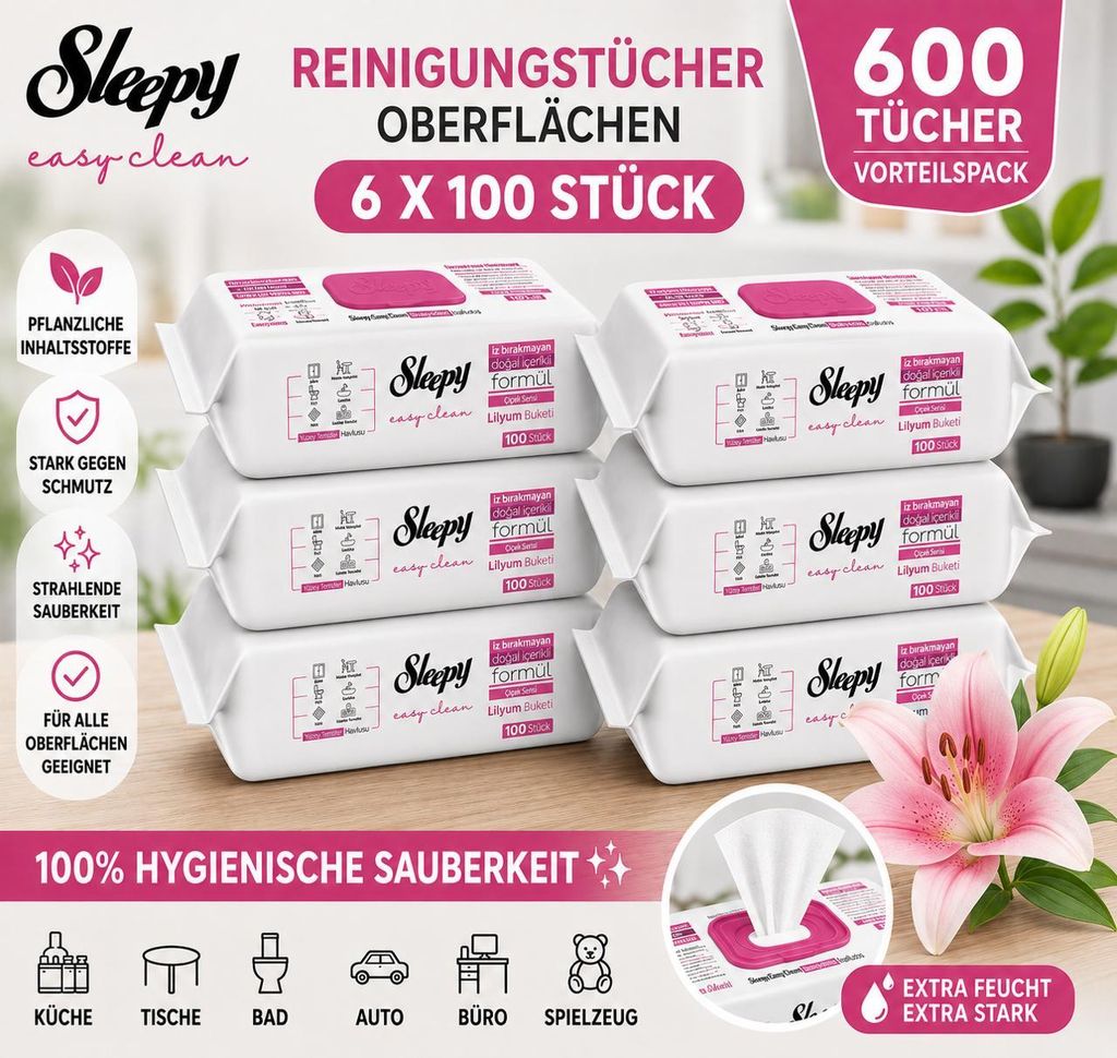Sleepy Easy Clean Oberflächenreinigungstücher Lilium 6x100 Obrázek produktu 