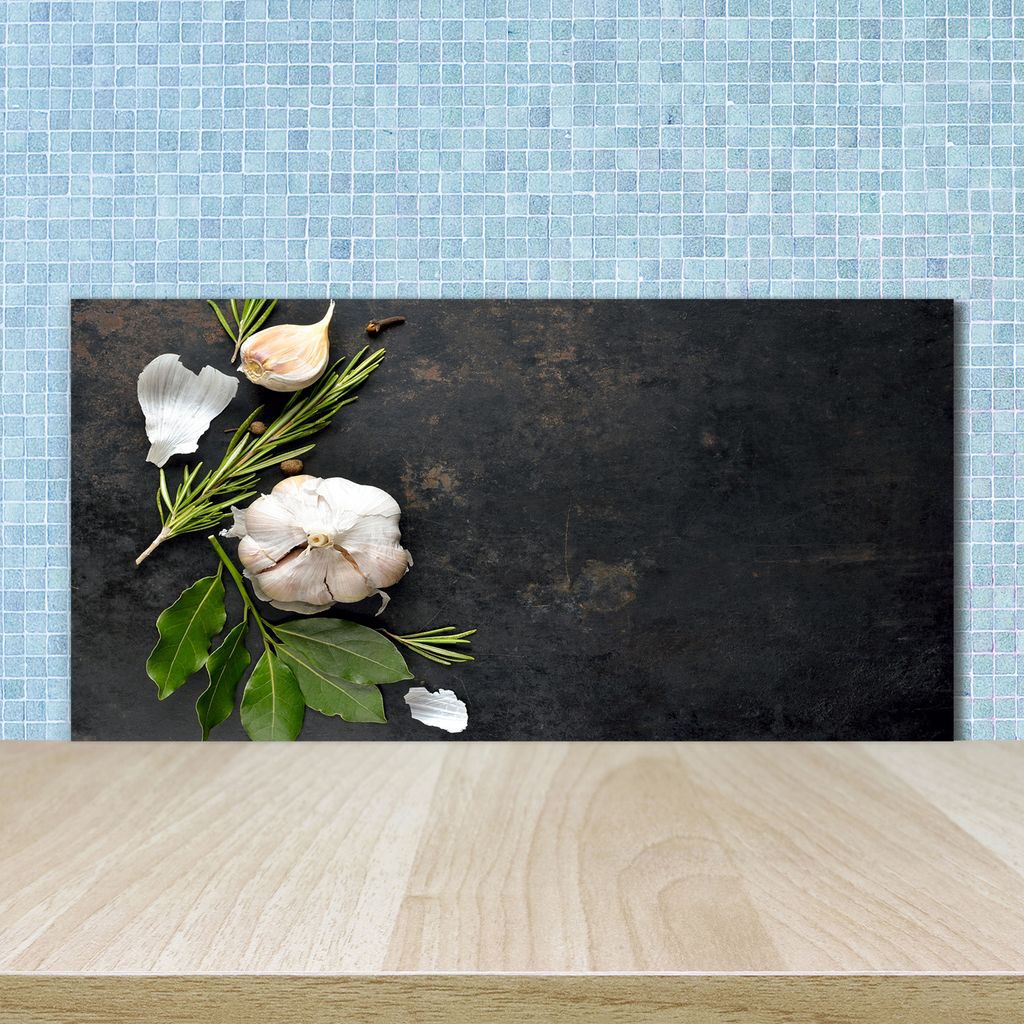 Tulup Küchenrückwand Spritzschutz aus Glas -100x50 -Spritzschutz auf gehärtetes GlasDeko Blumen & Pflanzen Knoblauch