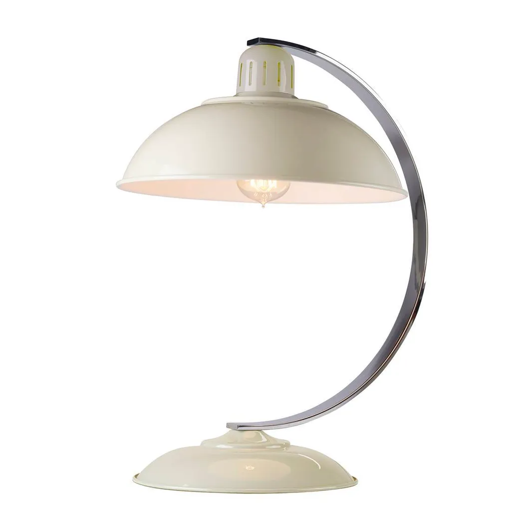 Lampe de chevet vintage Franklin crème et chrome pour chambre ou salon