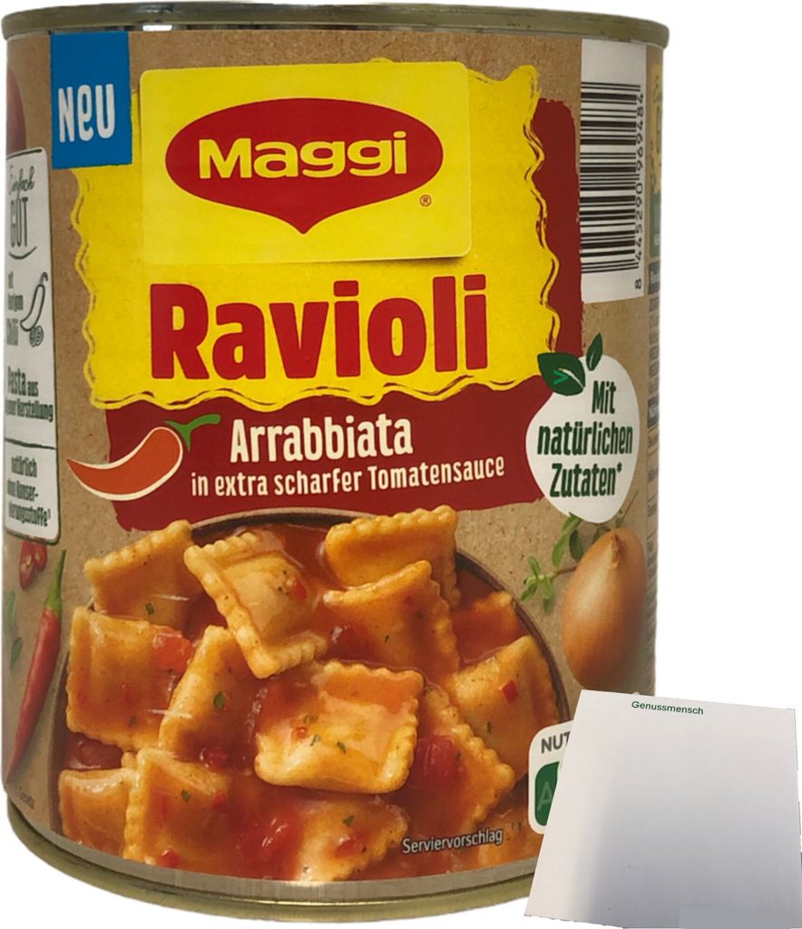 Maggi Ravioli Arrabiata in extra scharfer Tomatensauce (800g Dose) + usy Block