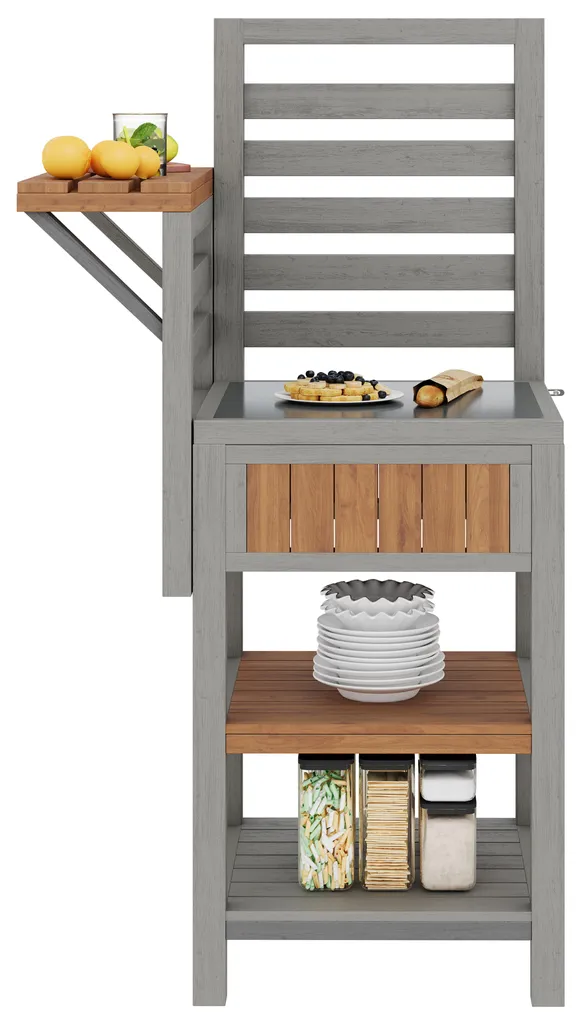 Desserte de Jardin avec Plan de Travail Inox et Étagères de Rangement - 10