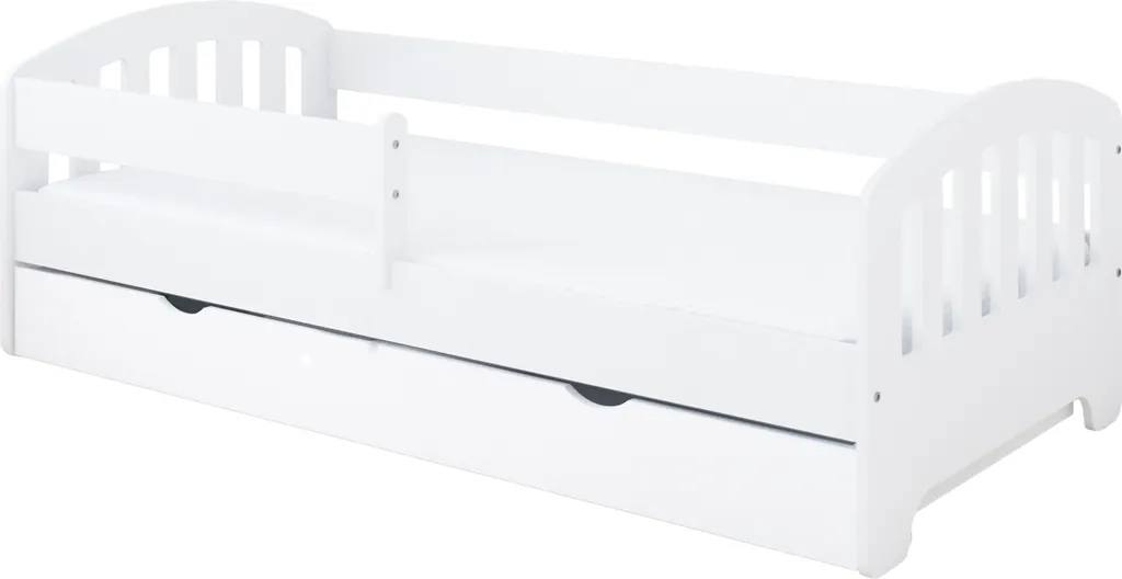 Lit enfant blanc 80x160 cm avec tiroir et barrière de sécurité en bois