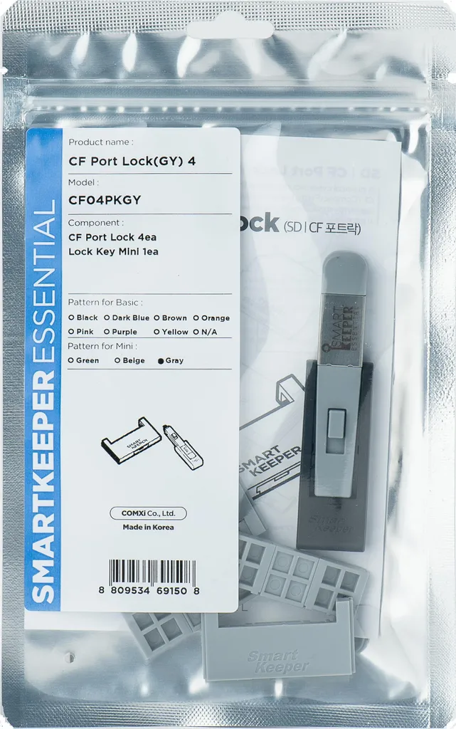 SmartKeeper Mini CF Port Blocker gris lot de 4 avec clé de verrouillage