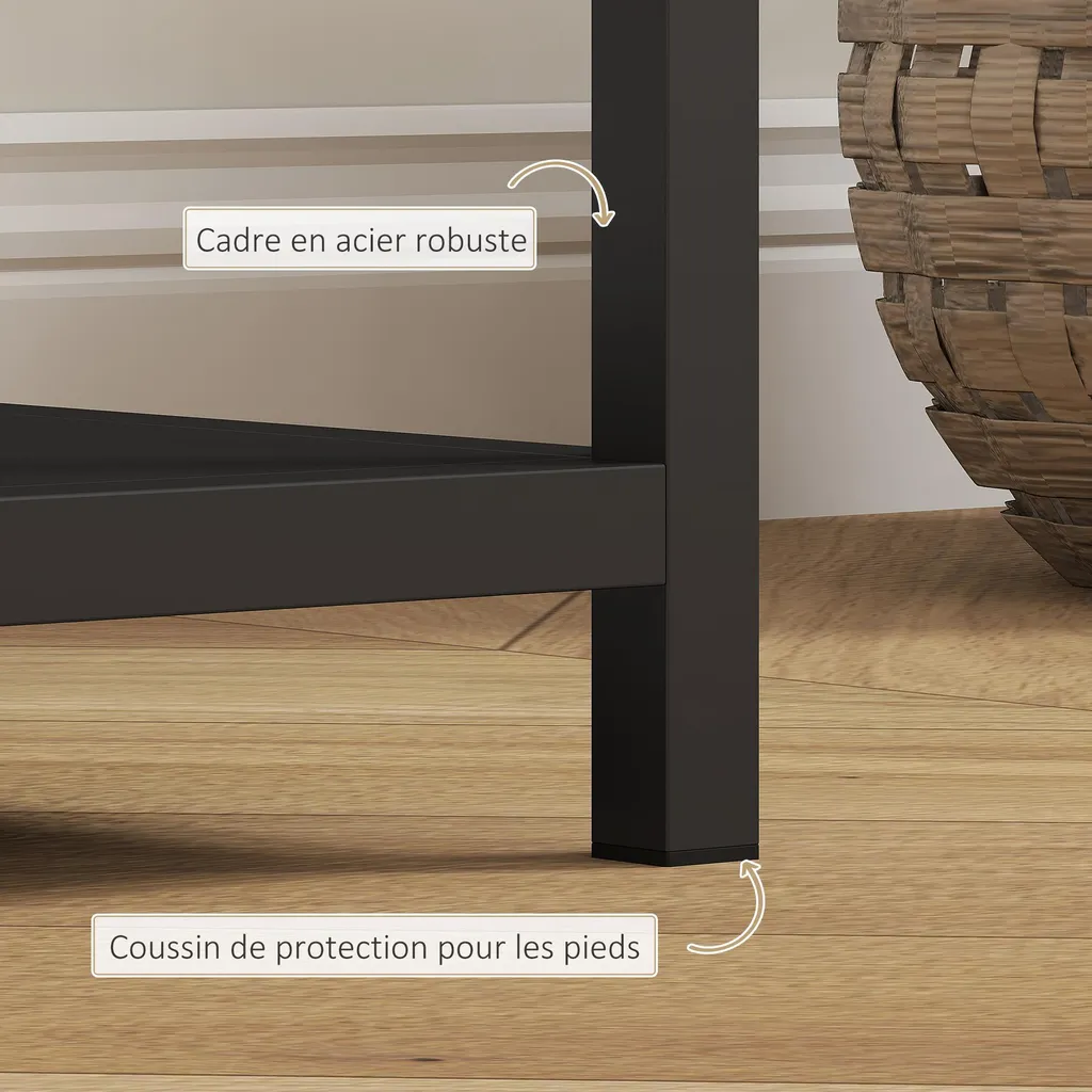 Console de rangement 4 niveaux cadre acier noir 110x30x75cm robuste