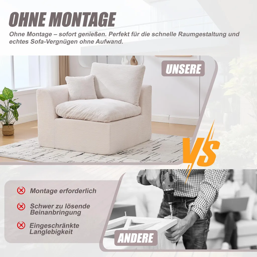 Fauteuil de Lecture Beige MODFU - Petit Canapé 1 Place pour Coin Cosy