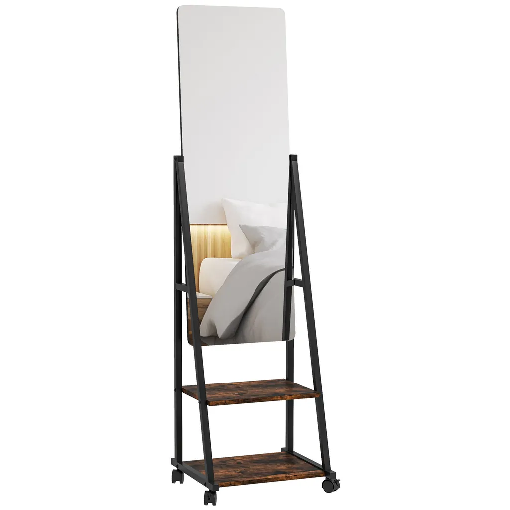 Grand miroir mobile pour dressing avec support chaussures et angle variable