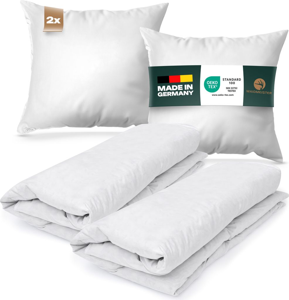 Bettenset 4tlg - 2x Federn Daunen Bettdecke 135x200 cm und 2x Kopfkissen 80x80 cm