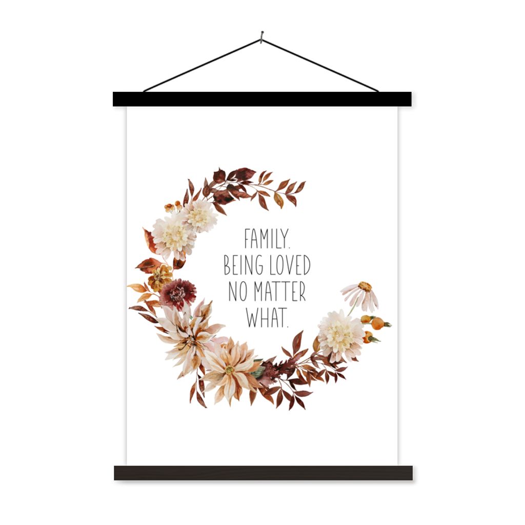 MuchoWow Textilposter Zitate - Familie - Sprichwörter - Die Familie wird geliebt, egal was passiert 40x53 cm mit schwarzem Rahmen - Abbildung