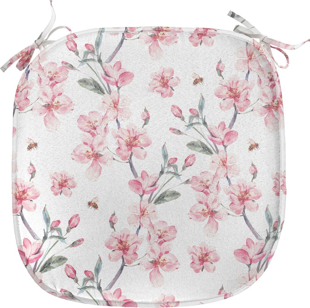ABAKUHAUS Aquarell Polster für Esszimmerstühle, Sakura Cherry Garden, Dekoratives wasserfestes Kissen mit Riemen für Küchensitze, 40 cm x 40 cm...