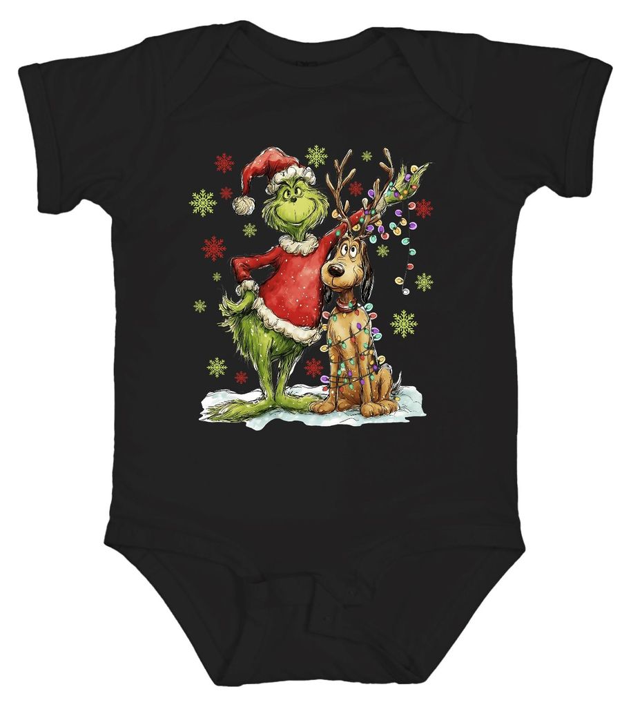 Grinch Weihnachten Rentier Lichterkette Schneeflocken Geschenk Unisex Baby Body, Schwarz, 12/18