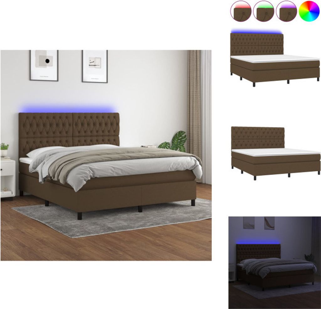 vidaXL Boxspringbett mit Matratze & LED Dunkelbraun 160x200 cm Stoff - Betten & Bettgestelle