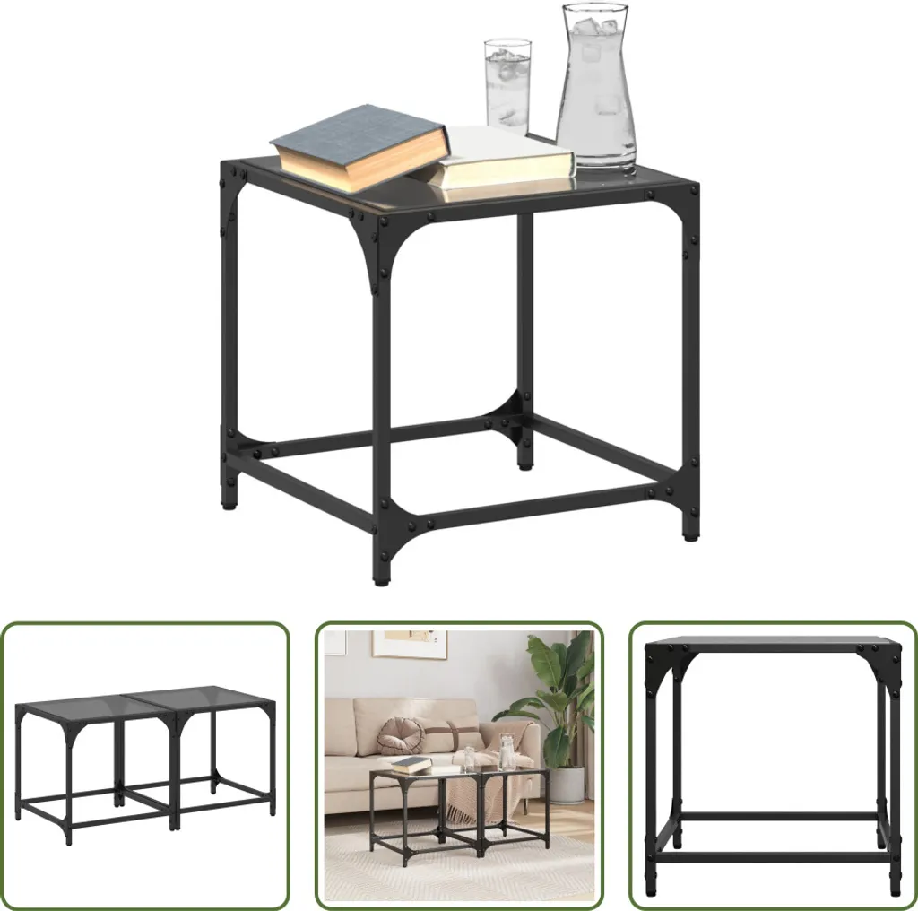 Tavolini Living Store Vetro Nero e Acciaio 40cm | Arredo Moderno 2 Pz