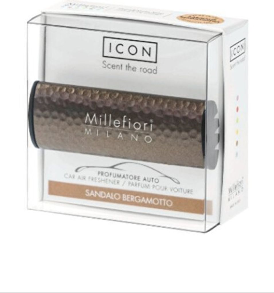 A Millefiori Milano Icon car air freshener in its packaging.