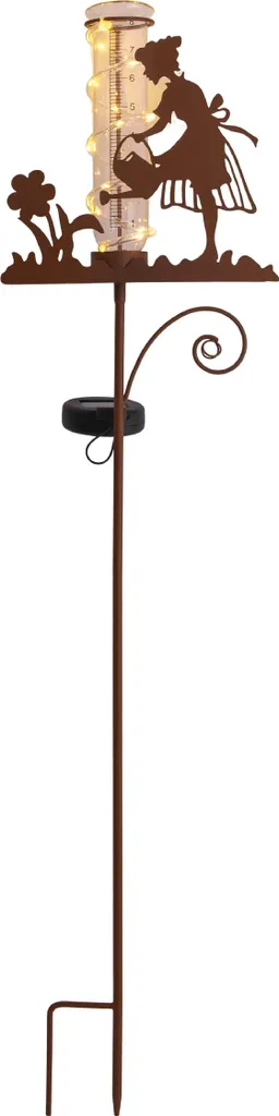 Lampe solaire avec pluviomètre intégré métal rouille pour le jardin