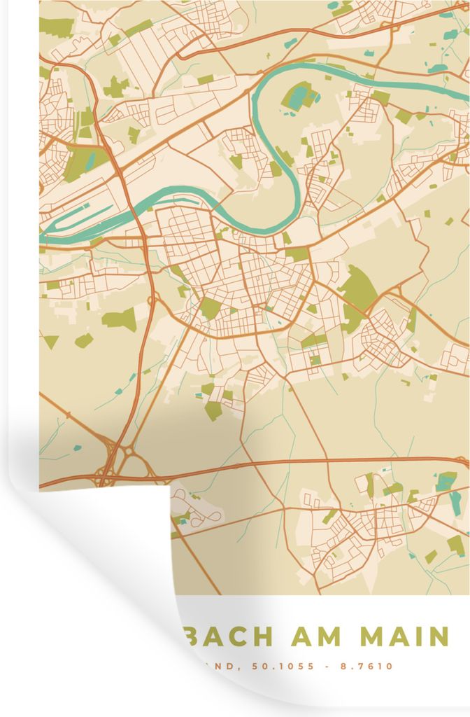 MuchoWow Wandtattoo Wandsticker Wandaufkleber Stadtplan - Offenbach am Main - Vintage - Karte 80x120 cm Selbstklebend und Repositionierbar - Repo...