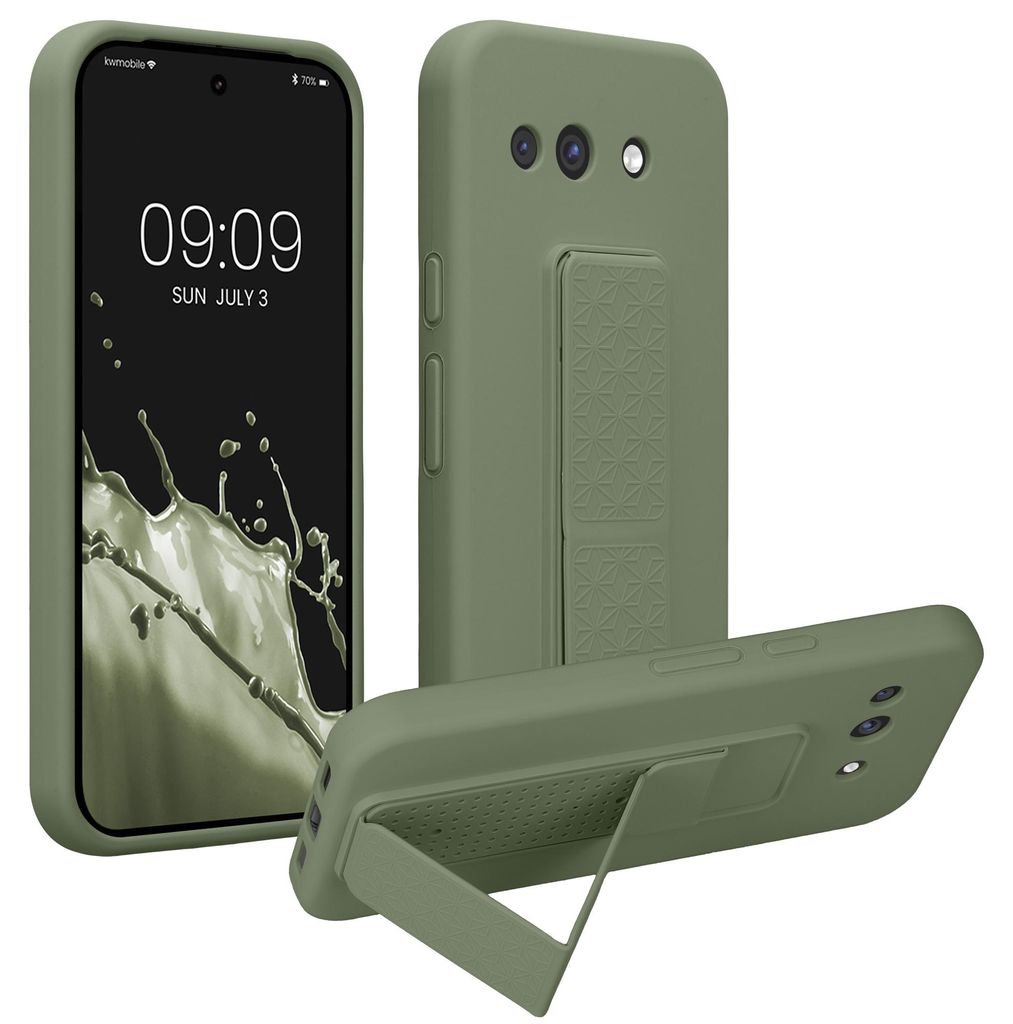 kwmobile Handyhülle für Google Pixel 10a Hülle - TPU Silikon Case mit Fingerhalter und Stand - Schutzhülle Cover in Graugrün