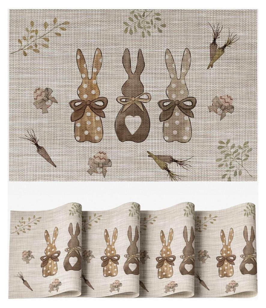 Hasen Karotten Ostereier Ostern 4er Set PVC Platzsets, Saisonale Tischdekoration für drinnen und draußen 30x45cm