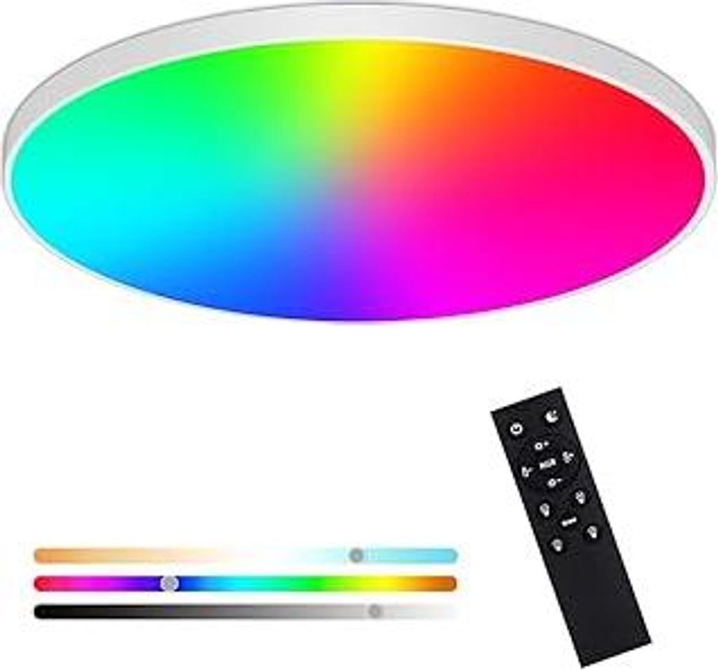 LED Deckenleuchte Dimmbar, 24W Smart LED Deckenlampe, RGB Farbwechsel Deckenleuchte für Schlafzimmer, Wohnzimmer, IP44 Wasserfest Badlampe, Kompat...