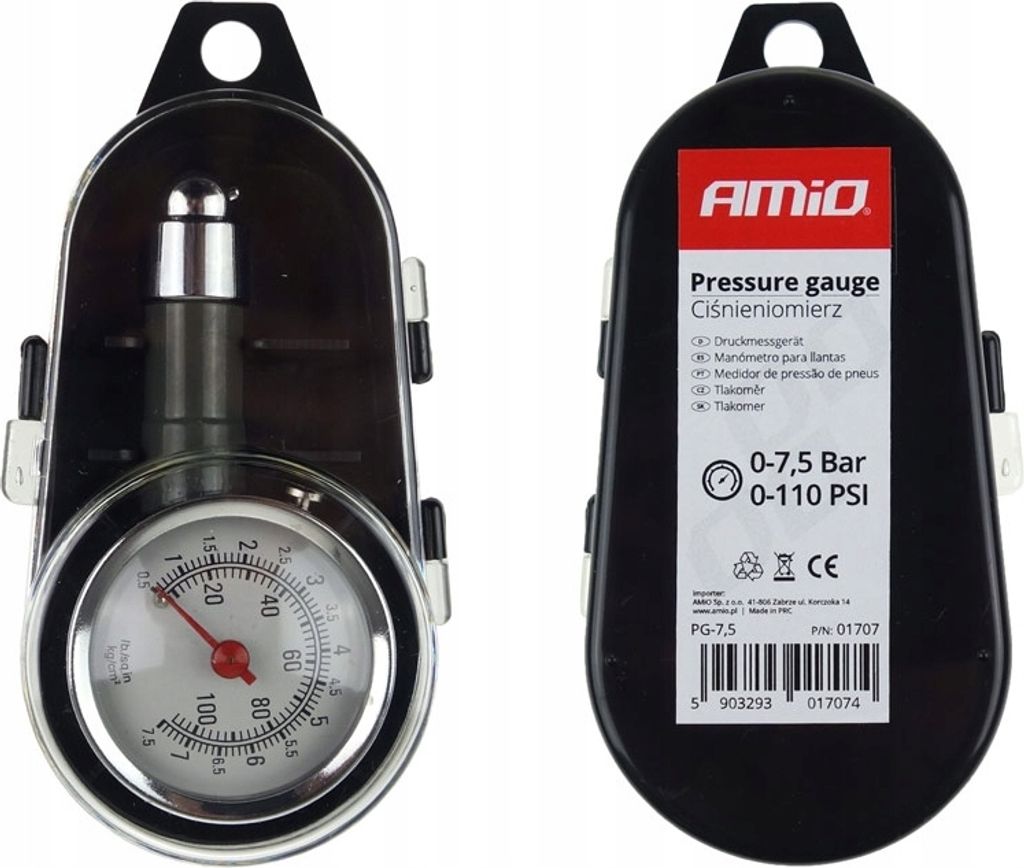 Ciśnieniomierz do opon kół manometr 7,5 bar AMiO METALOWY Zdjęcie produktu 