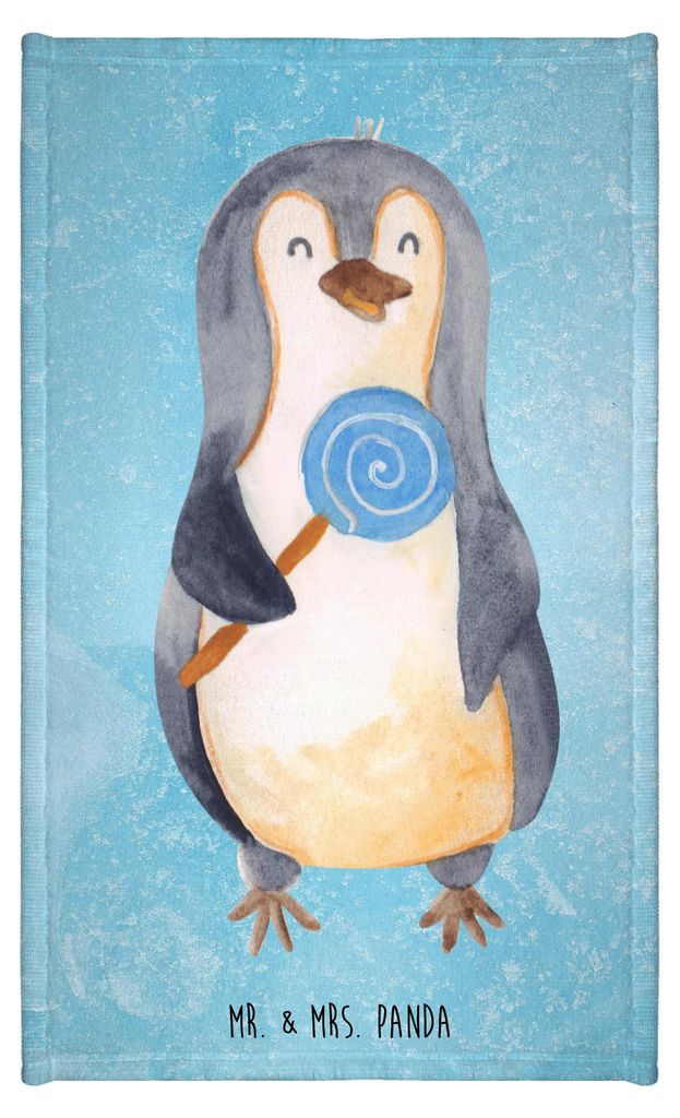 Mr. & Mrs. Panda Handtuch Pinguin Lolli - Eisblau - Geschenk, Frotteetuch, Klein, Süßigkeiten, Gästehandtuch 30x50, Heißhunger, Pinguine, Spruc...