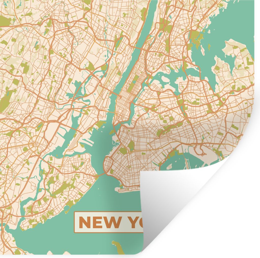 MuchoWow Wandtattoo Wandsticker Wandaufkleber New York - Vintage - Stadtplan - Karte 100x100 cm Selbstklebend und Repositionierbar - Wierderverwe...