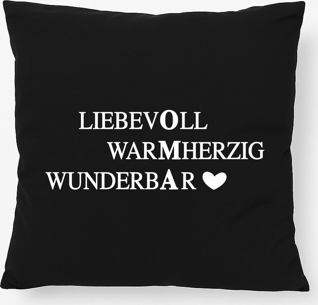 Huuraa Kissen Liebevoll Warmherzig Wunderbar Oma 40x40cm mit Füllung Black Baumwolle Dekokissen Geschenkidee