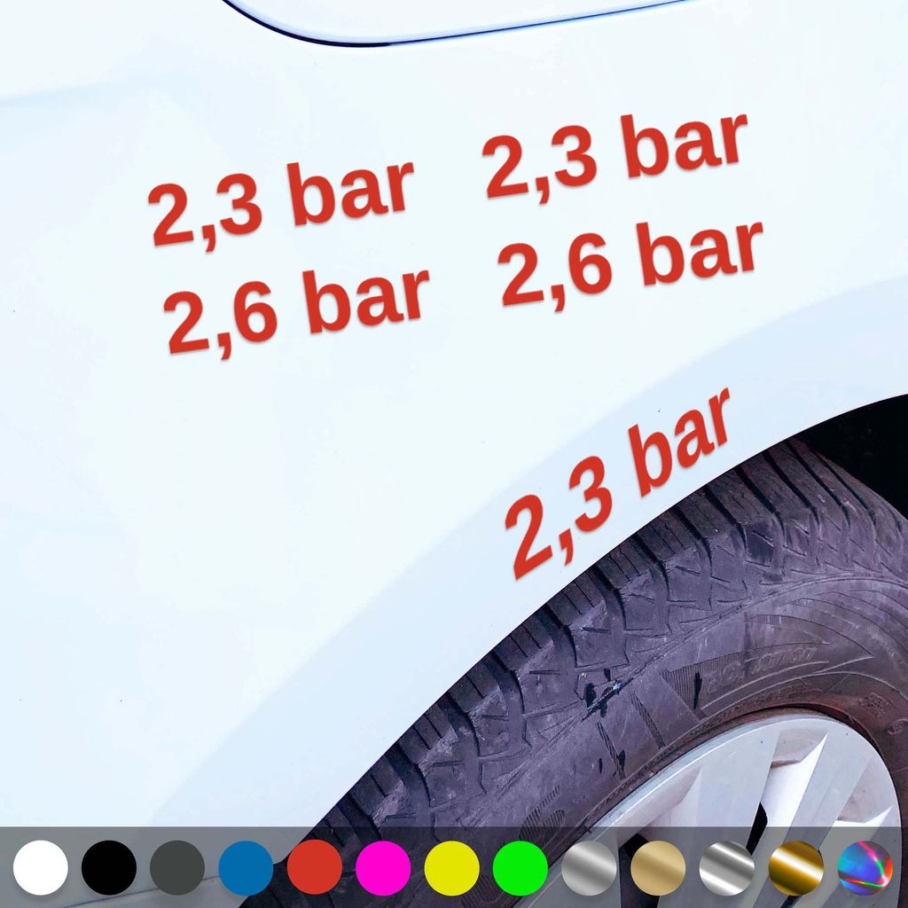 PantherPixel Luftdruck Aufkleber Reifenluftdruck BAR Reifendruck Sticker Auto Geschenkidee Farbe Rot
