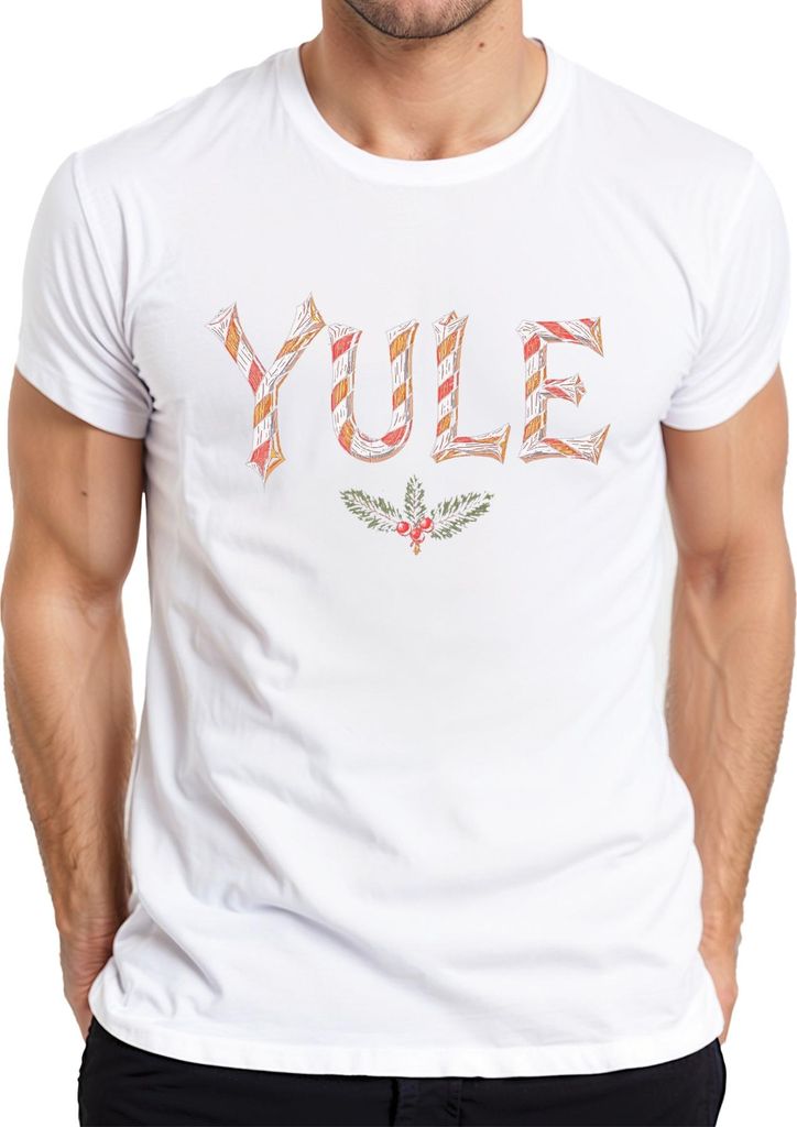 YULE Weihnachten Zuckerstange Stechpalme Vintage Geschenk Herren T-Shirt, Weiß, XL