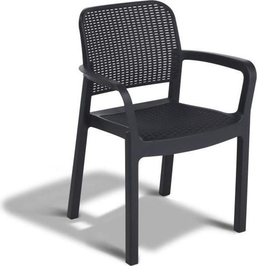 Gartenstuhl, Stapelbar, 6er Set, Allibert by KETER SAMANNA, Harzgeflecht Grau Graphit, 58 x 53 x 89 cm