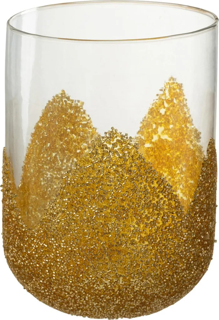 Photophore de Table en Verre avec Strass Dorés J-Line Style Chic M