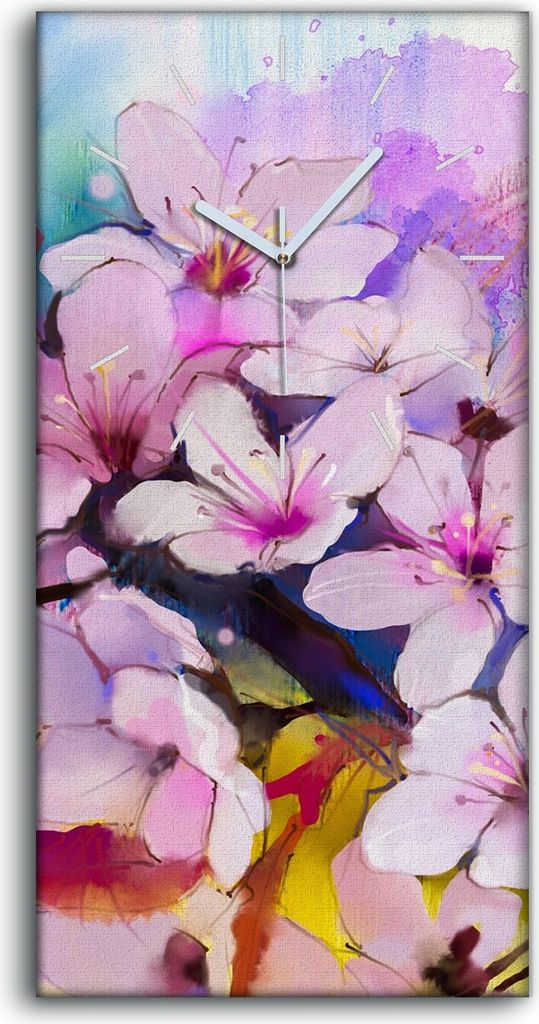 Küchenuhr Bürouhr Leinwand Uhr 30x60 Gemälde Abstrakter Zweig Blumen Natur Kunst - weiße Hände