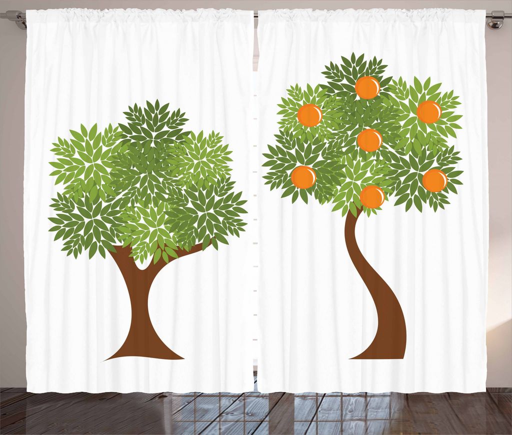 ABAKUHAUS grün orange Rustikaler Gardine, Bäume mit Blättern, Schlafzimmer Kräuselband Vorhang mit Schlaufen und Haken, 280 x 245 cm, Grün bra...