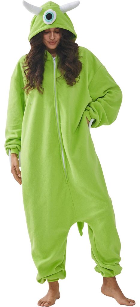 Damen-Pyjama Overall Kigurumi mit Kapuze Onesie Mike Wazowski Grün M