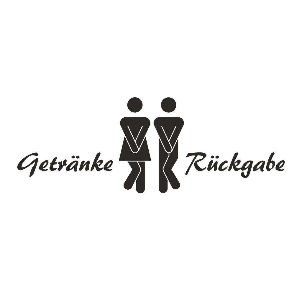 WC Aufkleber Getränke-Rückgabe in schwarz I Frau und Mann Symbol mit Text I Unisex Tür-Aufkleber Wand-Sticker für Toilette und Gäste-WC I dv_622
