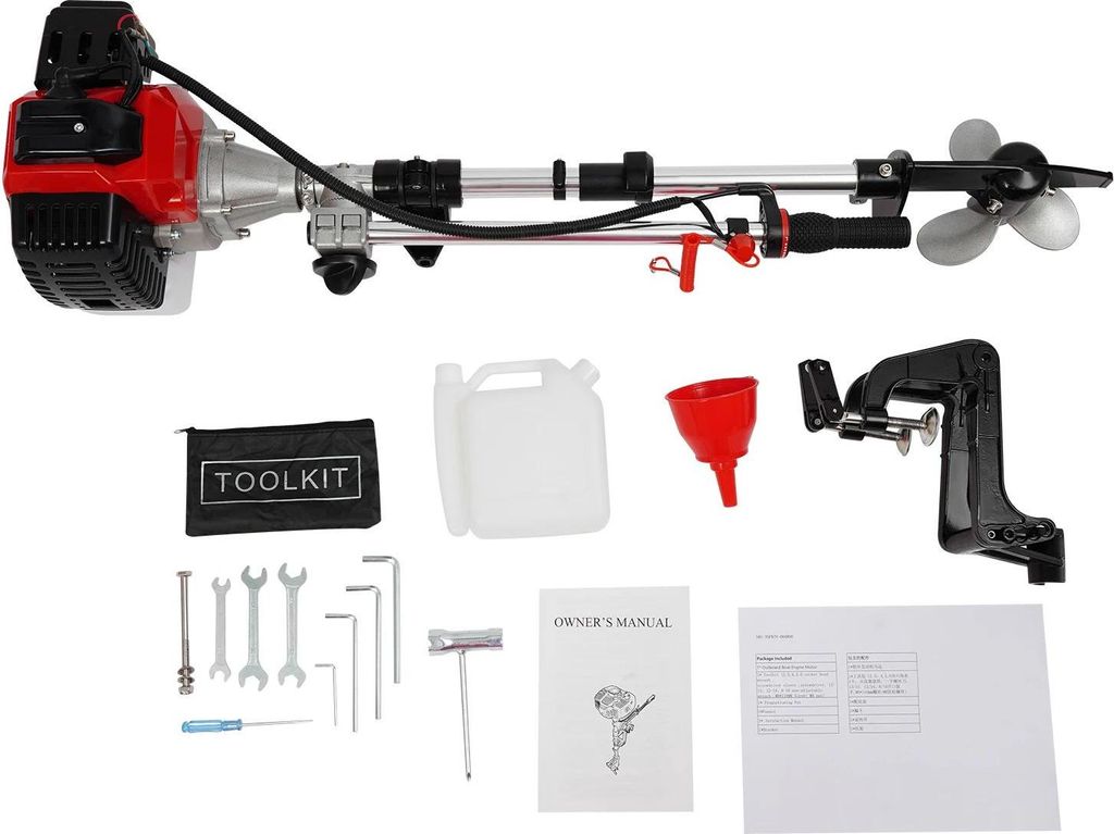 Außenborder - 2-Takt Bootsmotor - 2,3 PS - 52 cm³ - CDI-Zündung - 8500 U/min - Für kleine Boote bis 2,5 m - Rot