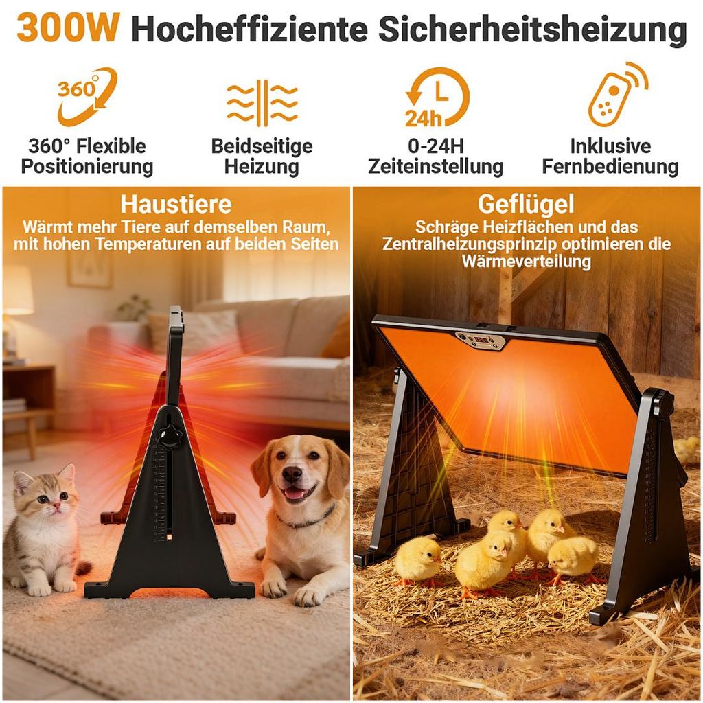 Upgrade Küken-Wärmeplatte 40x30 Cm – Doppelseitig Heizbar, Temperatur 35–75 °C, 360° Drehbar, Mit Fernbedienung, Für Küken & Kleintiere
