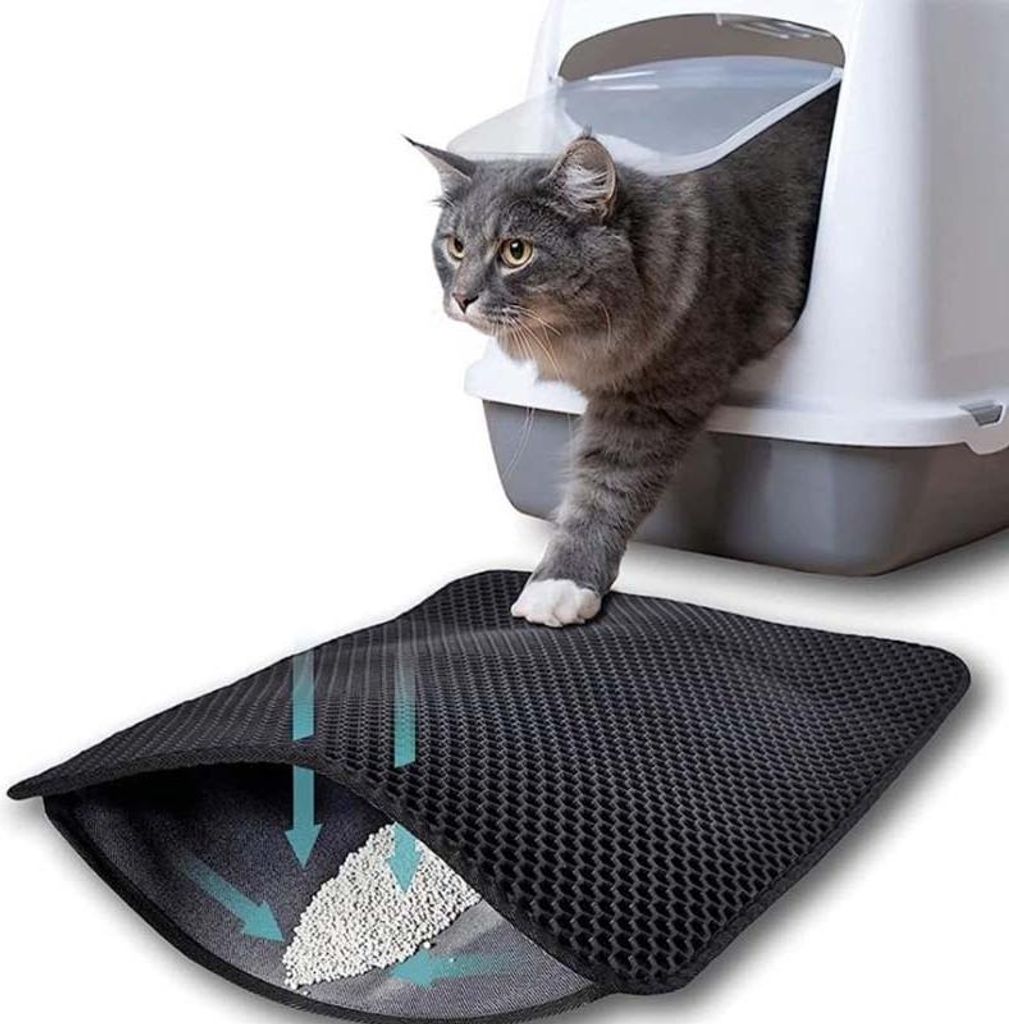 Doppellagige Katzenstreumatte, 30 x 45 cm, wasserdicht, strapazierfähiges Wabendesign, abrieb- und kratzfest, schwarz