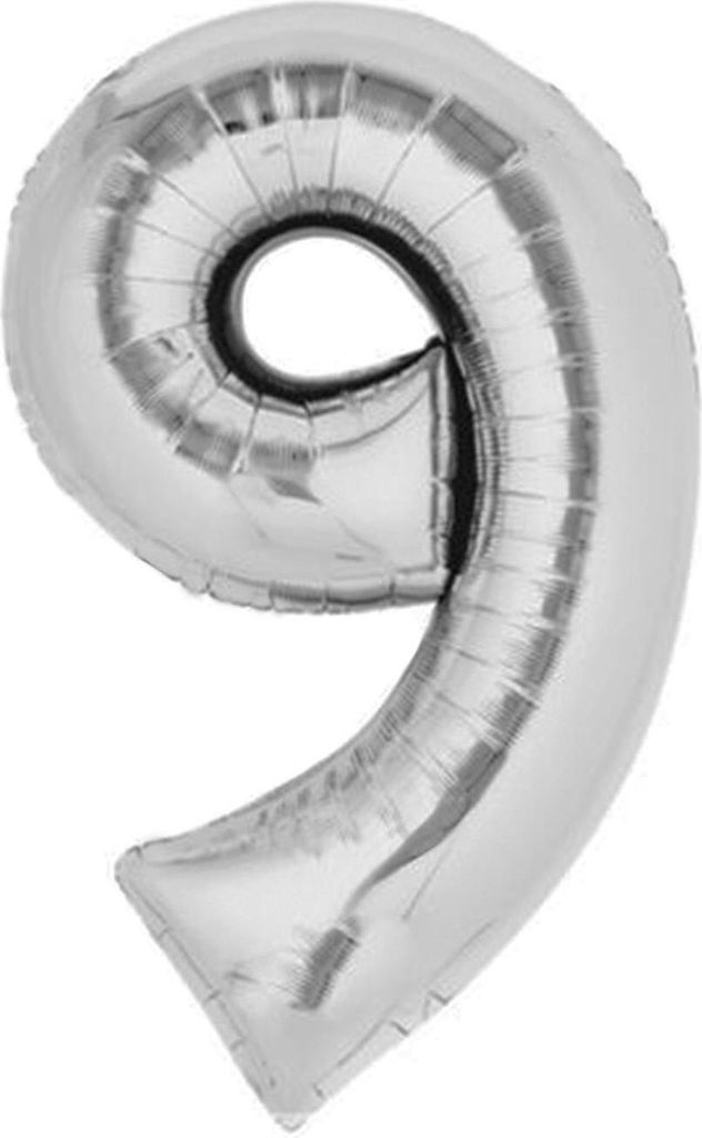 Folienballon Zahl 9, ca. 100 cm, silber